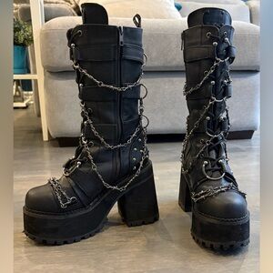 Black Platform Chain Boots